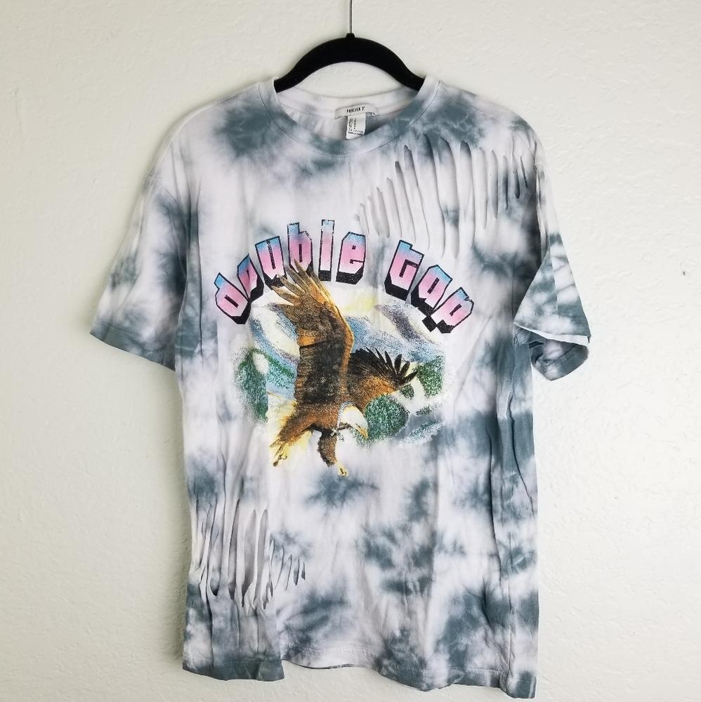 Forever 21 Double Tap Eagle Distressed Tie Dye Top